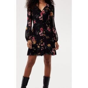 Aritzia Wilfred Nazaire Button Front Long Sleeve Black Floral Frenzy Dress